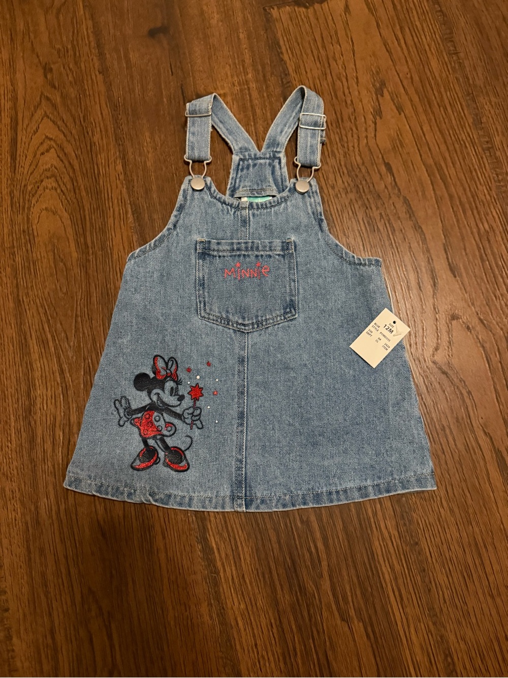 Disney Minnie Mouse Denim Overall Dress - Light Blue with Red Accents